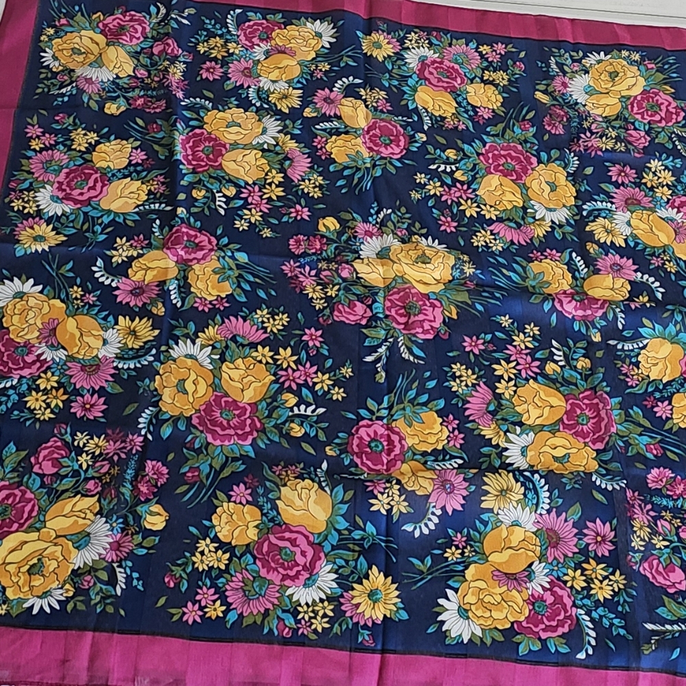 Floral Elegance Scarf in Navy and Pink